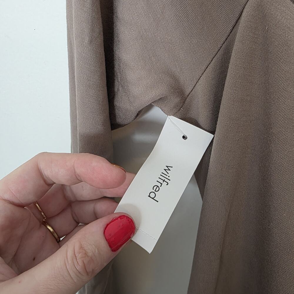 Aritzia Wilfred Taupe Tie Saturn Long Sleeve Minimalist Midi Dress Size Large‎ - Picture 6 of 9
